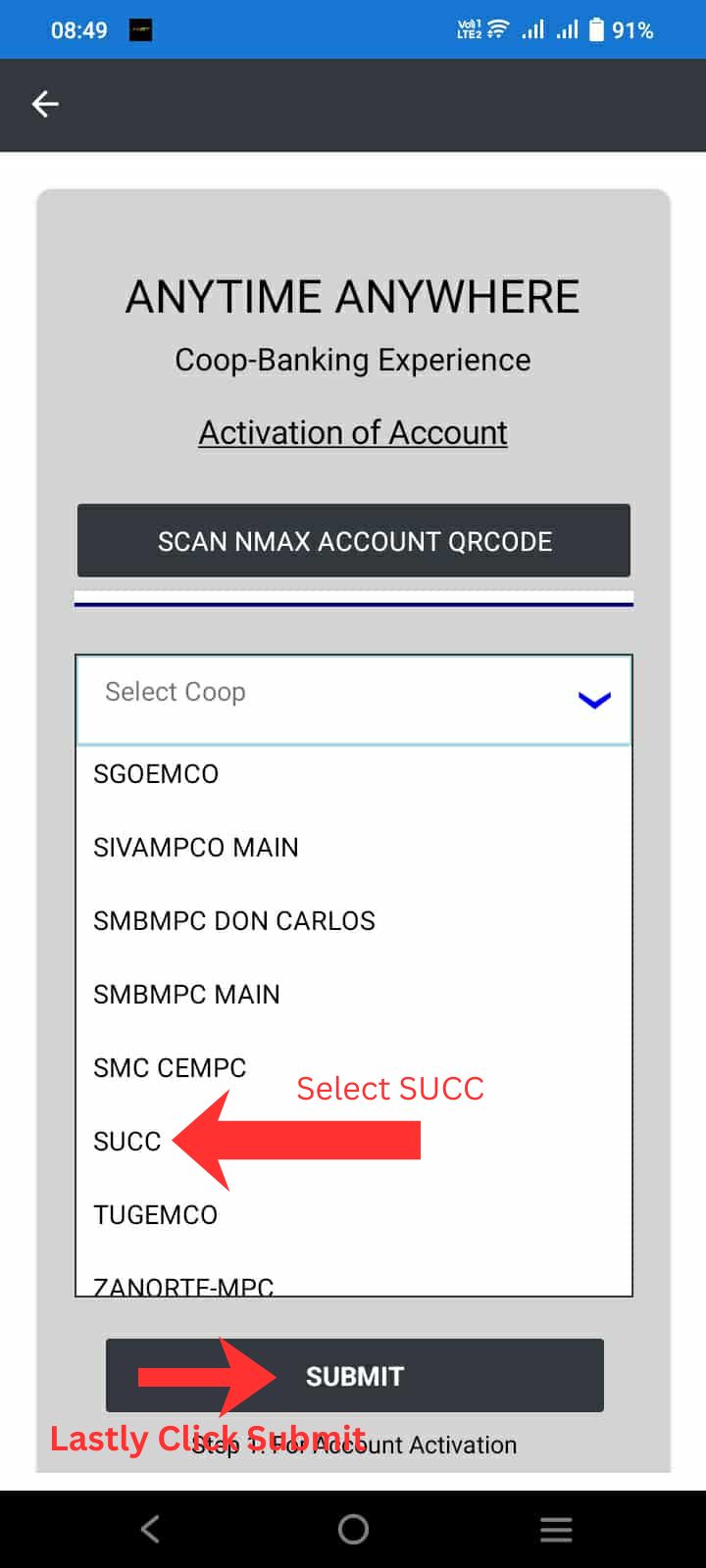 Select SUCC and Submit